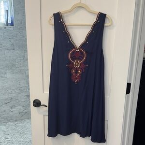 Lilly Pulitzer Navy Tunic with wine Embroidery